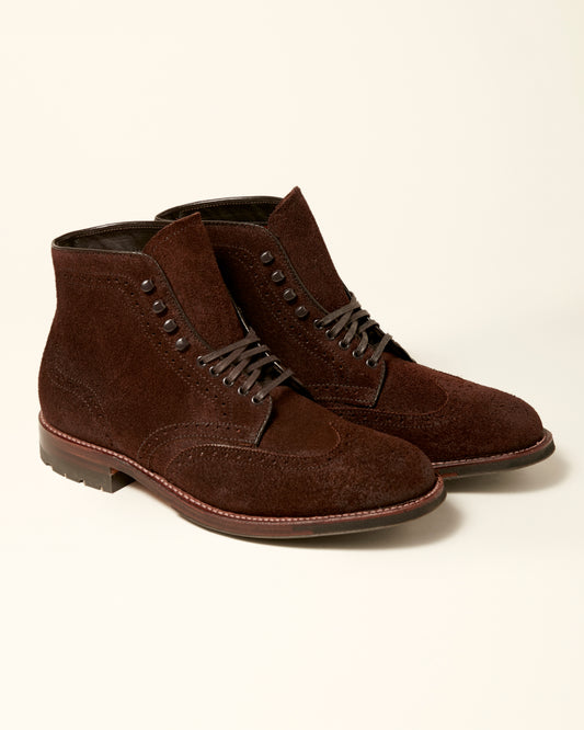 Wing Tip Boot in Tobacco Reverse Chamois, Barrie Last