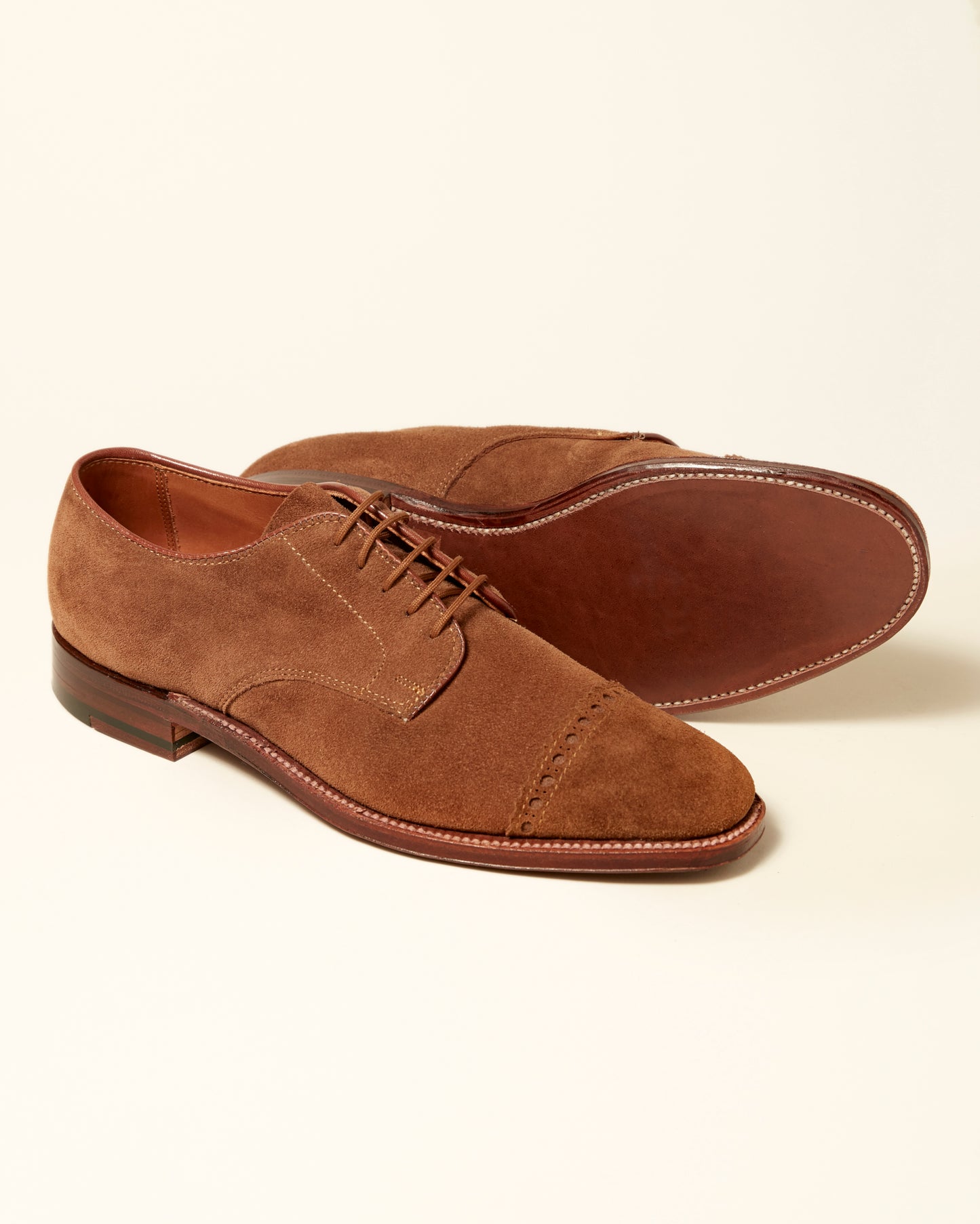 "Ambassador" Unlined Perforated Tip Blucher in Snuff Suede, Plaza Last