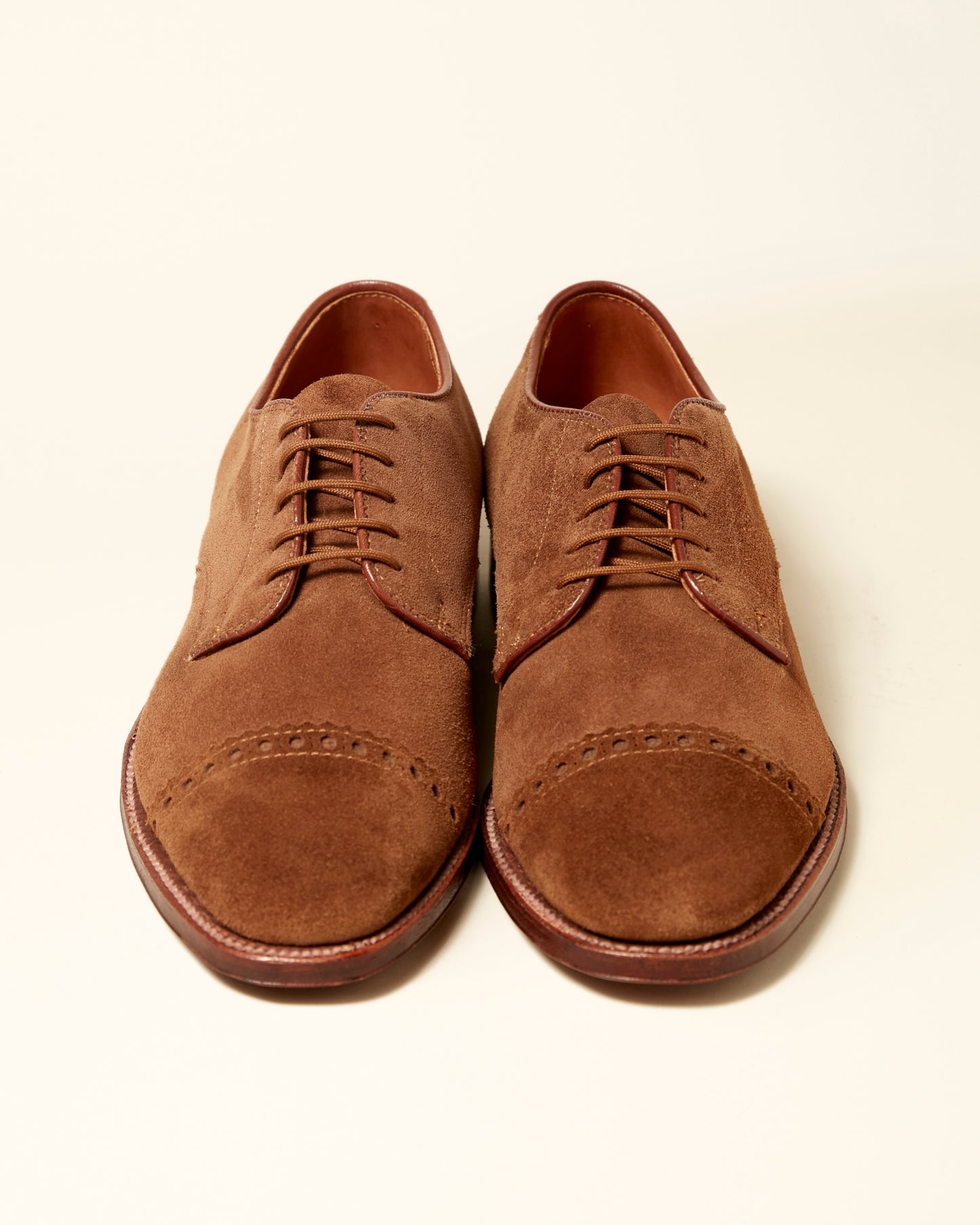 "Ambassador" Unlined Perforated Tip Blucher in Snuff Suede, Plaza Last