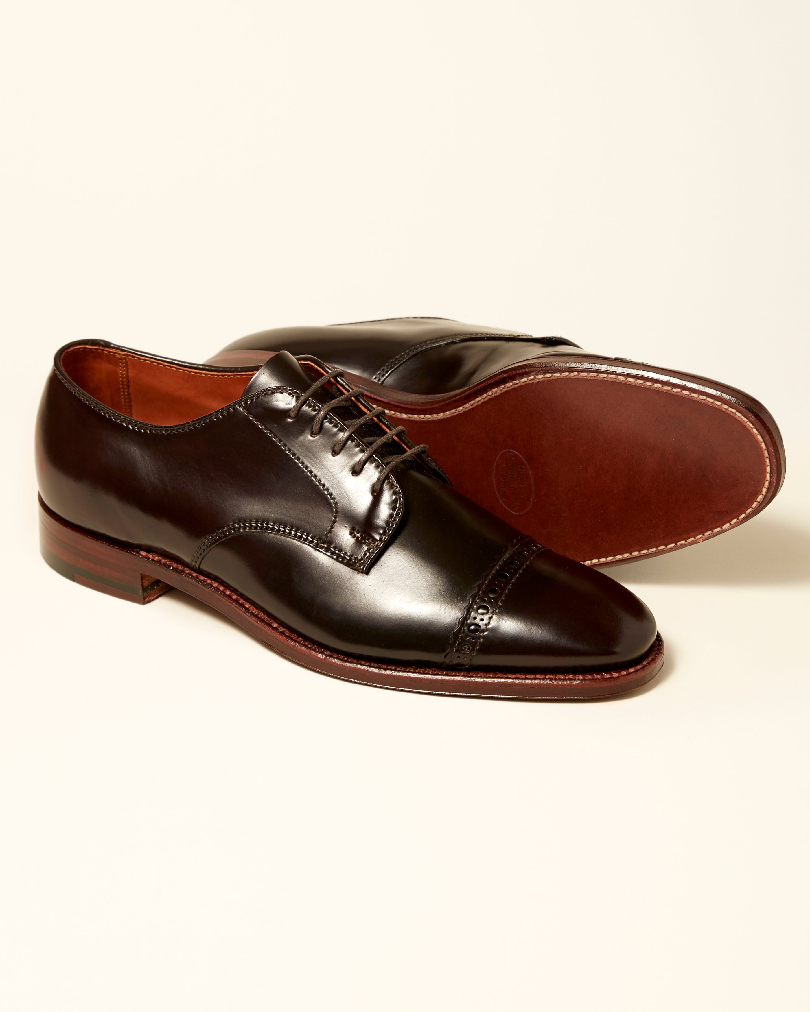 "Director" Unlined Perforated Tip Derby in Color 8 Shell Cordovan, Plaza Last