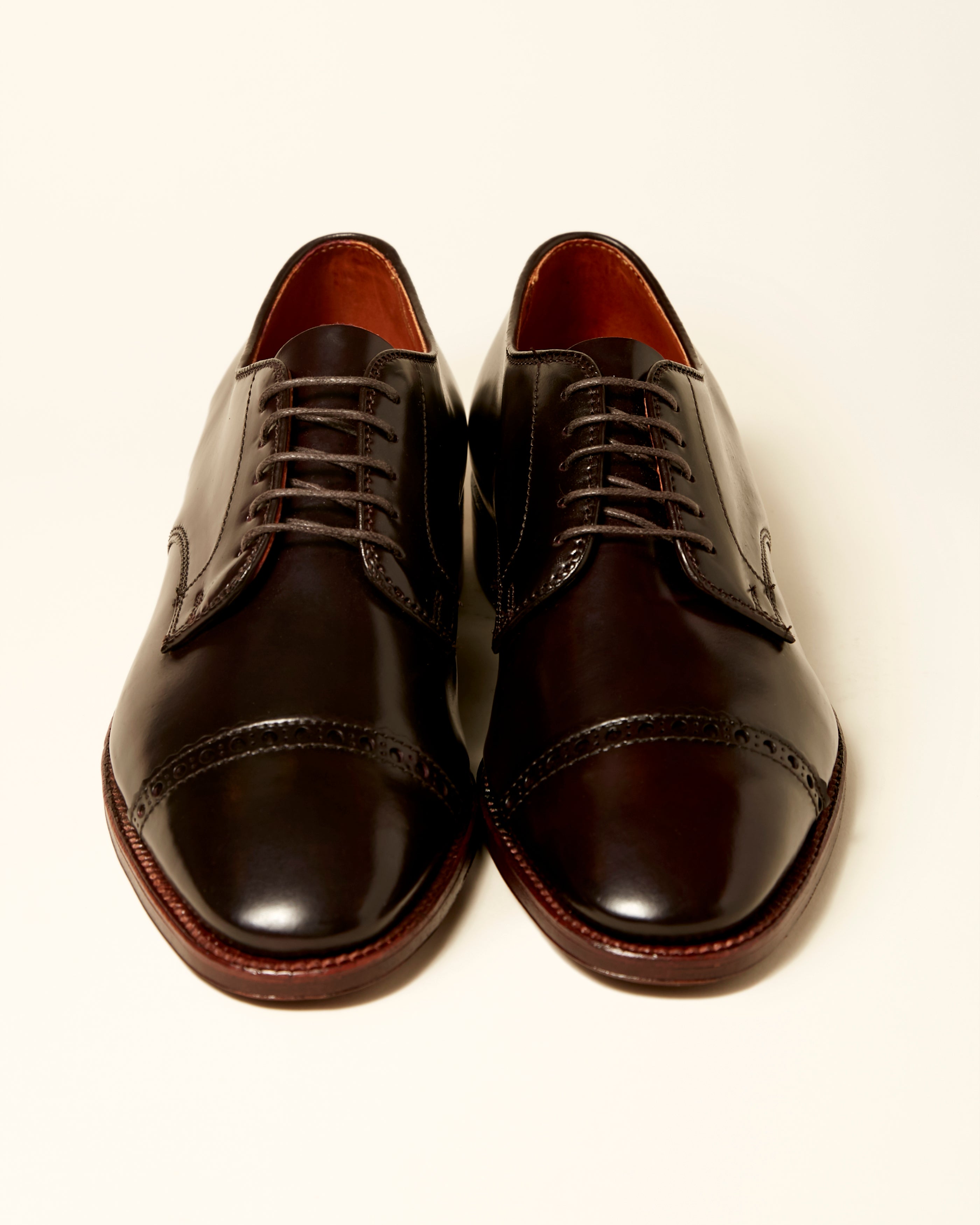 "Director" Unlined Perforated Tip Derby in Color 8 Shell Cordovan, Plaza Last